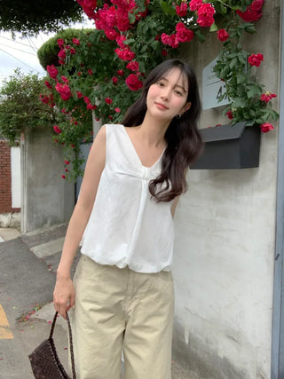 [2 colors] Ribbon balloon blouse