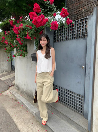 [2 colors] Ribbon balloon blouse