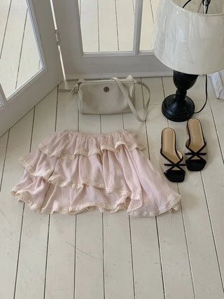 [2 colors] Tiered Lace Skirt