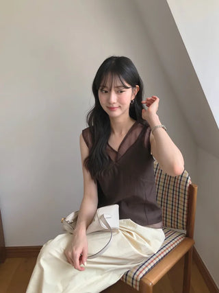 [4 colors] Sheer sleeveless blouse