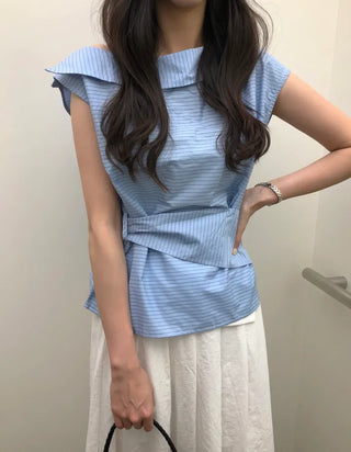 [2 colors] Striped Sleeveless Blouse