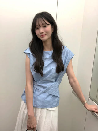 [2 colors] Striped Sleeveless Blouse