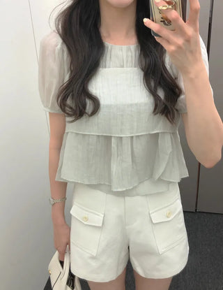 [2 colors] Meriel Sleeveless Set Blouse