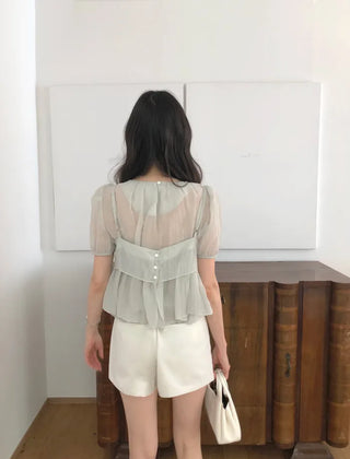 [2 colors] Meriel Sleeveless Set Blouse