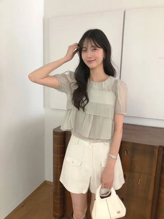 [2 colors] Meriel Sleeveless Set Blouse