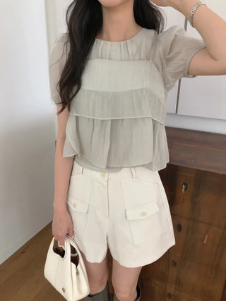 [2 colors] Meriel Sleeveless Set Blouse