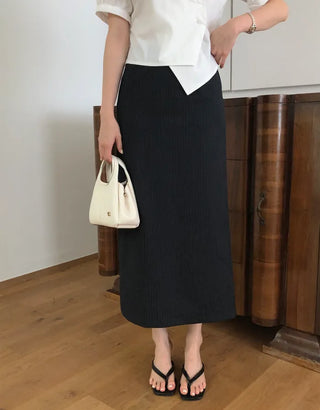 [2 colors] Striped long skirt