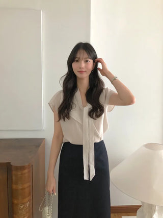 [2 colors] Pintuck Short-Sleeve Long Dress
