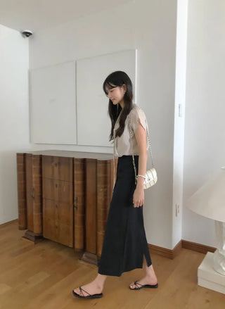 [2 colors] Pintuck Short-Sleeve Long Dress