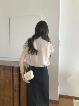 [2 colors] Pintuck Short-Sleeve Long Dress