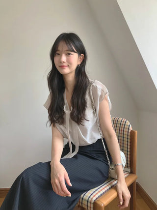 [2 colors] Pintuck Short-Sleeve Long Dress