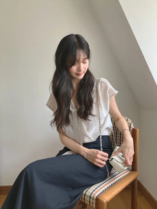 [2 colors] Pintuck Short-Sleeve Long Dress