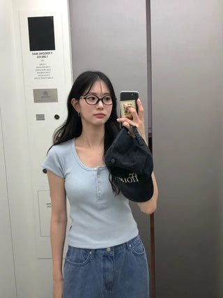 [4 colors] Waffle Burton Crop T-shirt