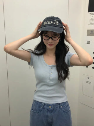 [4 colors] Waffle Burton Crop T-shirt
