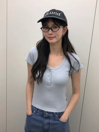 [4 colors] Waffle Burton Crop T-shirt
