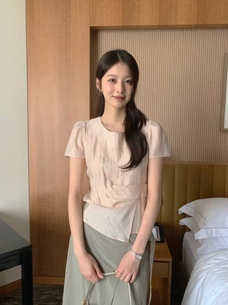 [2 colors] Back slit blouse