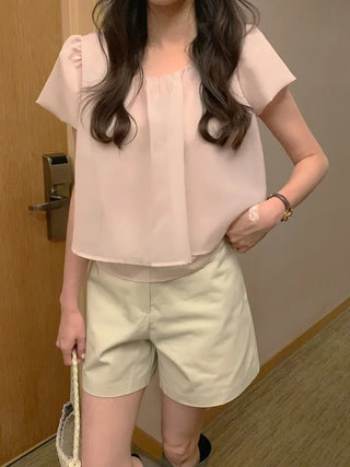 [2 colors] Soft short-sleeved blouse