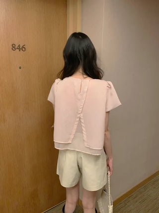 [2 colors] Soft short-sleeved blouse