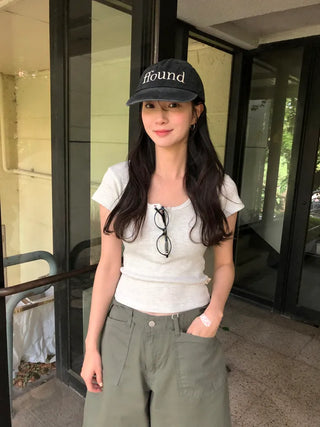 [4 colors] Waffle Burton Crop T-shirt