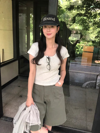 [4 colors] Waffle Burton Crop T-shirt