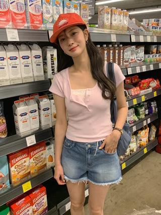 [4 colors] Waffle Burton Crop T-shirt