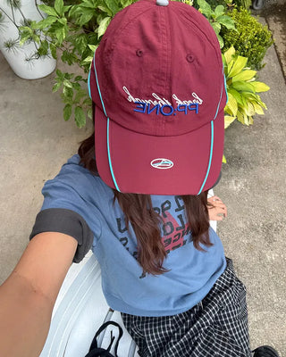 Two-tone stitch nylon racer cap