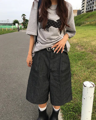 (Unisex) Check Star Dot Horse Patch Half T-Shirt