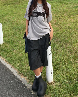 (Unisex) Check Star Dot Horse Patch Half T-Shirt