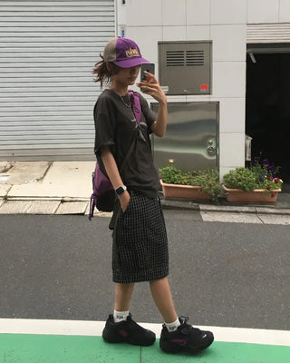 (Unisex) Check Seersucker Half Cargo Pants