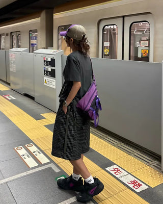 (Unisex) Check Seersucker Half Cargo Pants