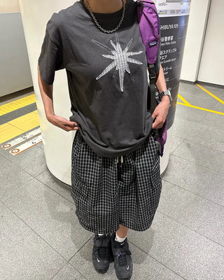(Unisex) Check Seersucker Half Cargo Pants
