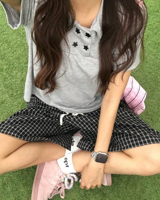 Star Double Button Round Neck Half T-Shirt