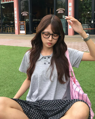 Star Double Button Round Neck Half T-Shirt
