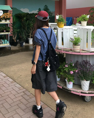 (Unisex) Check Seersucker Half Cargo Pants