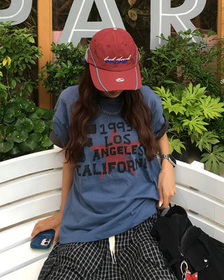 Two-tone stitch nylon racer cap