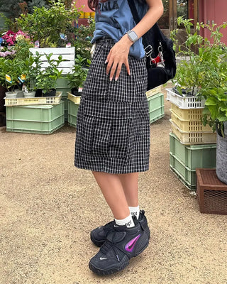 (Unisex) Check Seersucker Half Cargo Pants