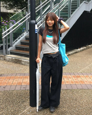 Color-washed denim square tote bag