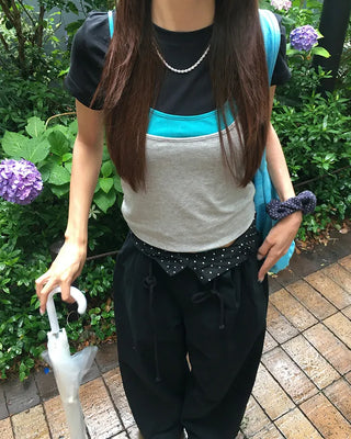 Color-washed denim square tote bag