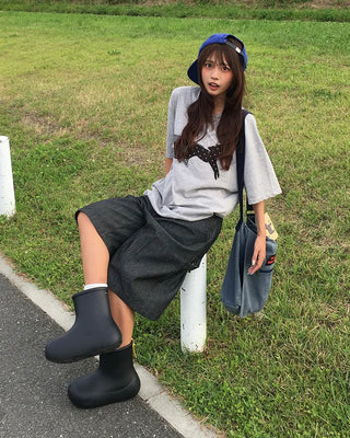 (Unisex) Check Star Dot Horse Patch Half T-Shirt