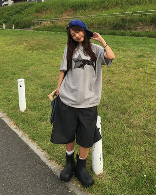 (Unisex) Check Star Dot Horse Patch Half T-Shirt