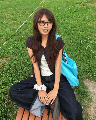 Color-washed denim square tote bag