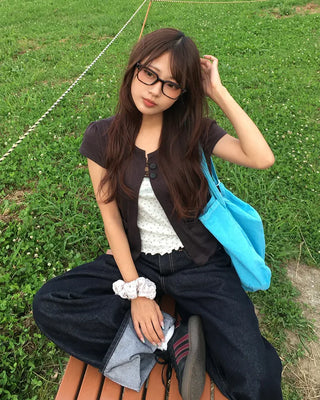 Color-washed denim square tote bag
