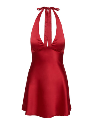 Pelagia Halter Scarf Tie Mini Dress Red