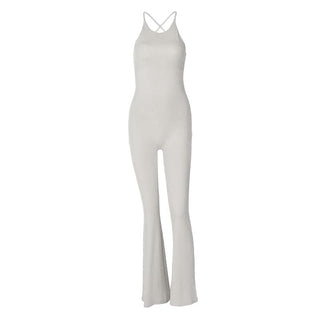 U neck cross back solid backless cami jumpsuit
