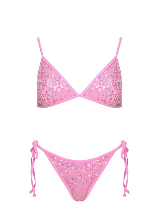 Passiona Sequin Tie Side Bikini Bottom Pink