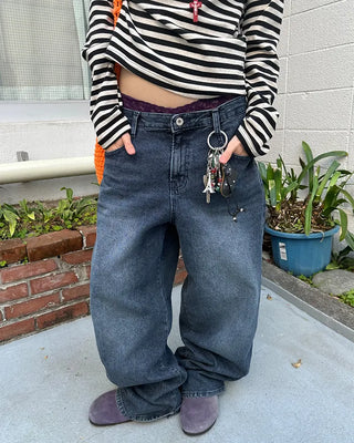 Natural Wash Rib Wide Denim Pants