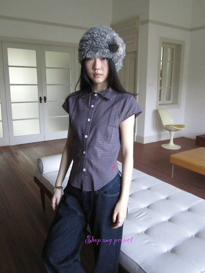 Vintage Plaid Cropped T Shirt With Embroidery