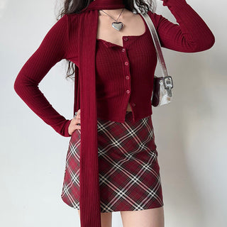 Retro red plaid skirt