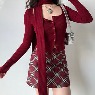 Retro red plaid skirt