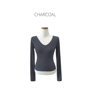 [6 colors] Slim V-neck long-sleeve T-shirt